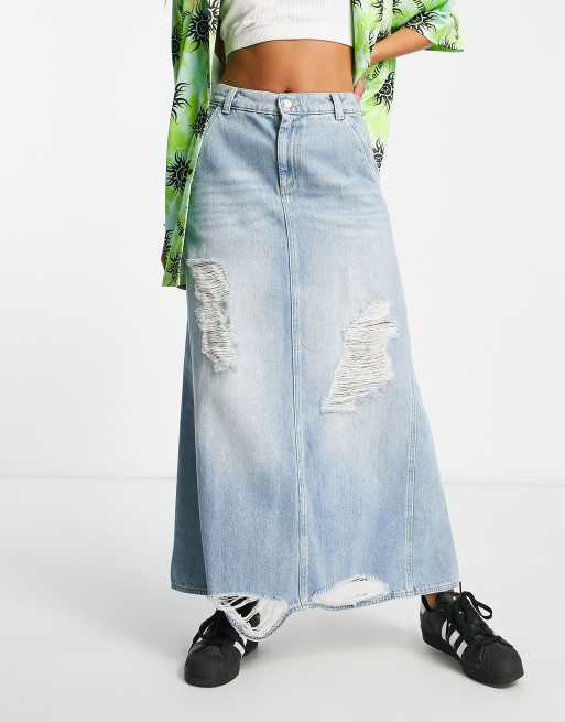 Reclaimed Vintage - Lange rok van denim met scheuren ASOS