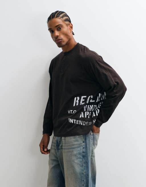 Reclaimed Vintage langærmet henley T-shirt i brun