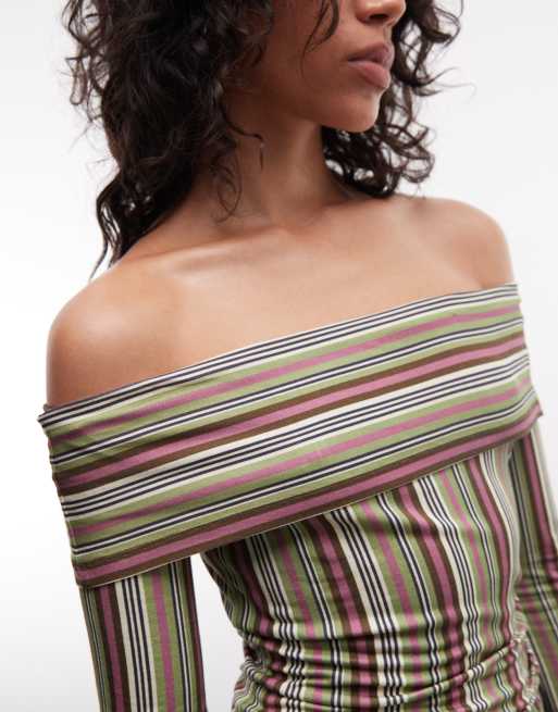 Reclaimed Vintage - Langærmet offshoulder-top med retro-striber, 2 af 4