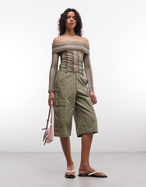 Reclaimed Vintage - Langærmet offshoulder-top med retro-striber, 3 af 4