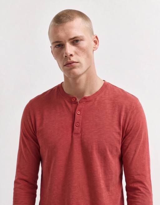 Reclaimed Vintage langærmet slub-jersey henley T-shirt i rød, 9 af 10