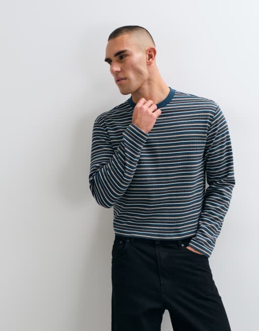 Reclaimed Vintage langærmet waffle T-shirt med teal-stribe, 3 af 5
