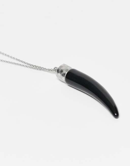 Reclaimed Vintage large pendant longline boho necklace in burnished silver tone, 2 of 3