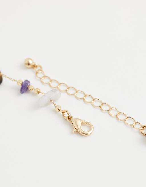 Reclaimed Vintage lariat necklace with gem multi stones in gold, 4 of 4