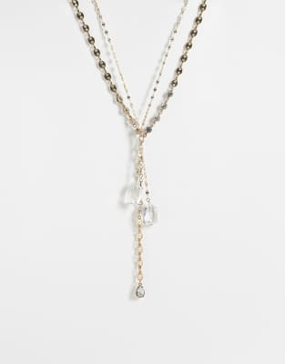 Reclaimed Vintage Lariat Necklace With Gem Stone Details In Orange