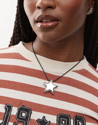 RECLAIMED VINTAGE NECKLACE WITH SILVER STAR PENDANT ON BLACK CORD