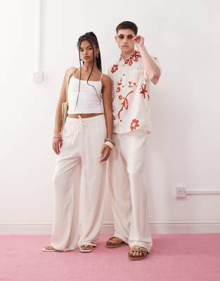 Reclaimed Vintage - Lässig geschnittene Unisex-Hose aus Leinenmix in Ecru-Weiß