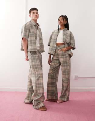 Reclaimed Vintage - Lässige Unisex-Jeans in verwaschener Optik mit Karomuster, Kombiteil-Grün