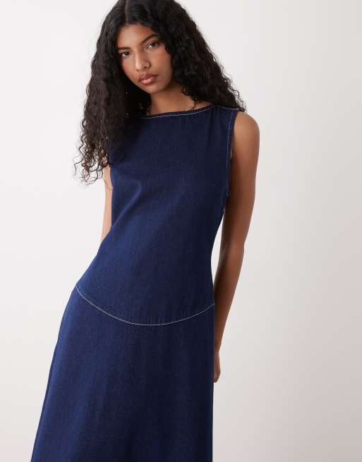 Reclaimed Vintage – Latz-Maxikleid aus Denim mit tiefer Taille, 2 von 4