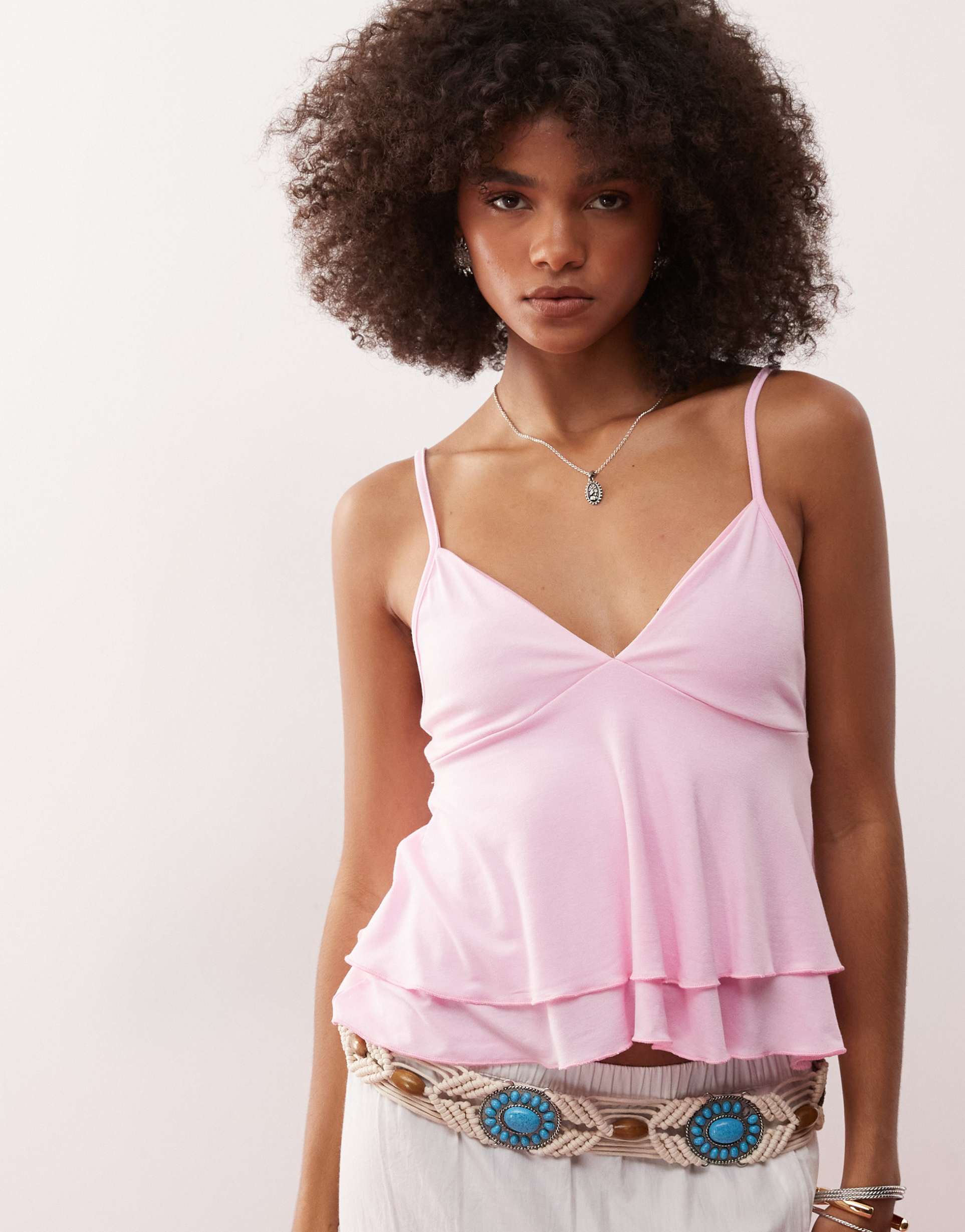 reclaimed vintage layered cami top in light pink