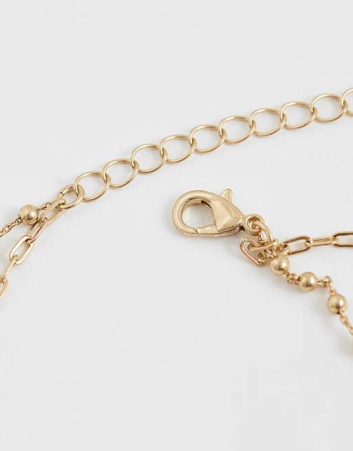 Reclaimed Vintage layered chain necklace with charm seashell pendant in gold, 4 of 4