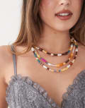 [Reclaimed Vintage] Reclaimed Vintage layered necklace in multi coloured beads One Size multi