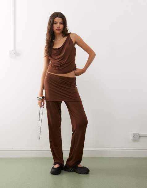 Reclaimed Vintage layered slinky pants in mink brown - part of a set - view 1