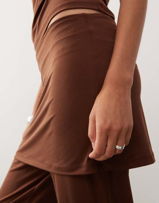 Reclaimed Vintage layered slinky trouser co-ord in mink brown, 5 of 5