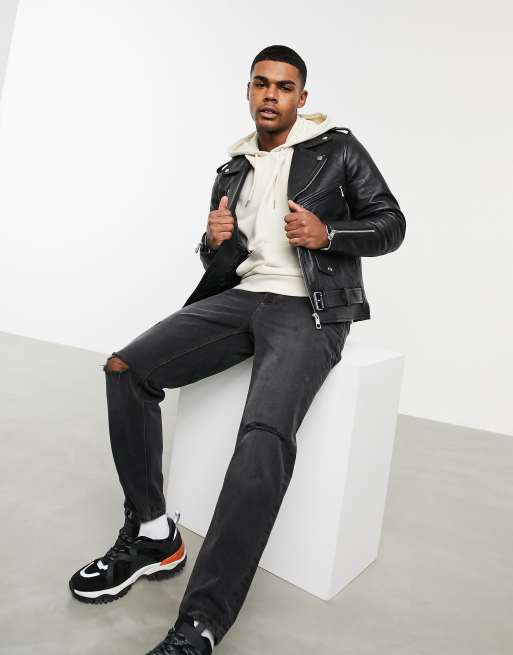 Reclaimed Vintage Leather Biker Jacket With Floral Collar, $271, Asos