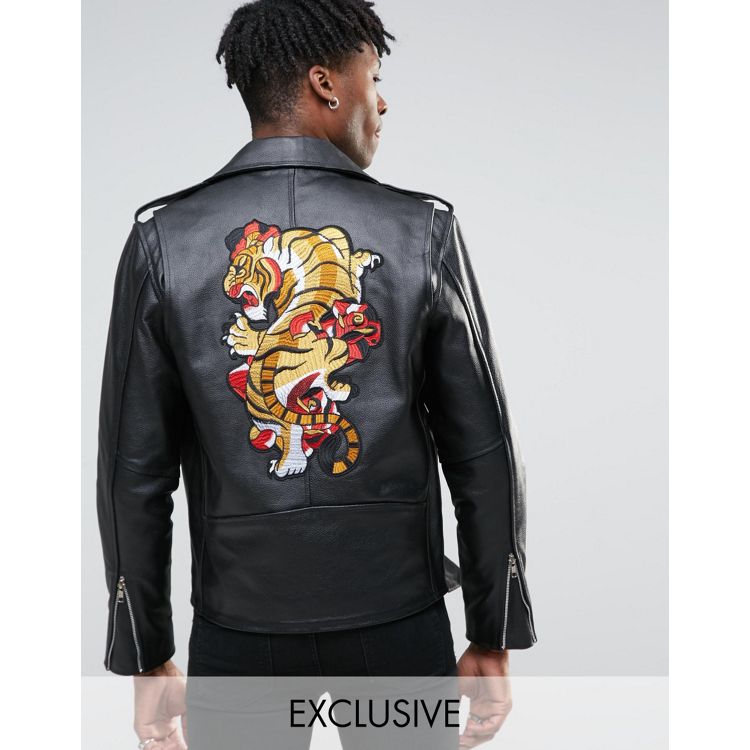 Reclaimed Vintage Leather Biker Jacket With Floral Collar, $271, Asos