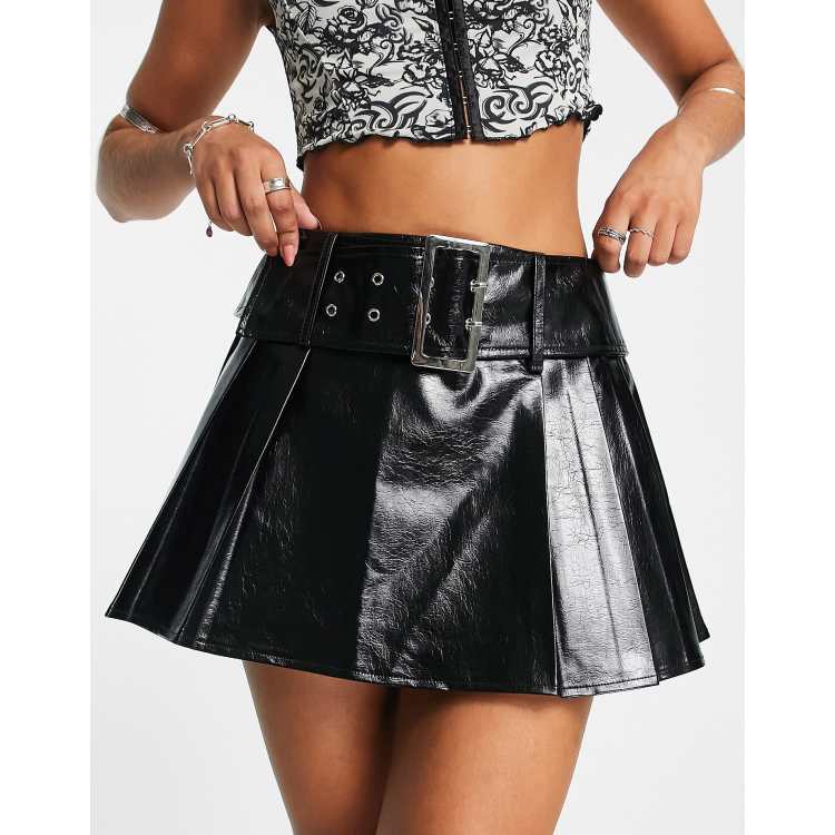Reclaimed Vintage leather look 90s belted kilt skirt ASOS