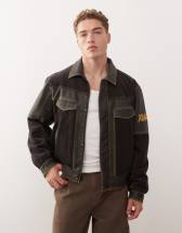 ASOS DESIGN faux leather bomber jacket in brown