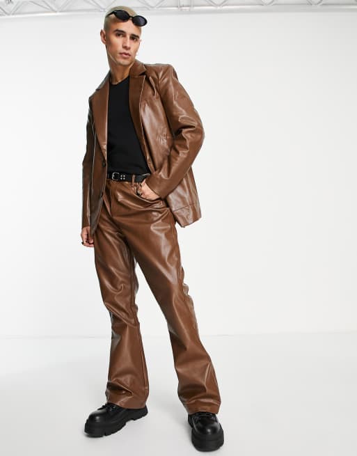 Reclaimed Vintage leather look pants in brown