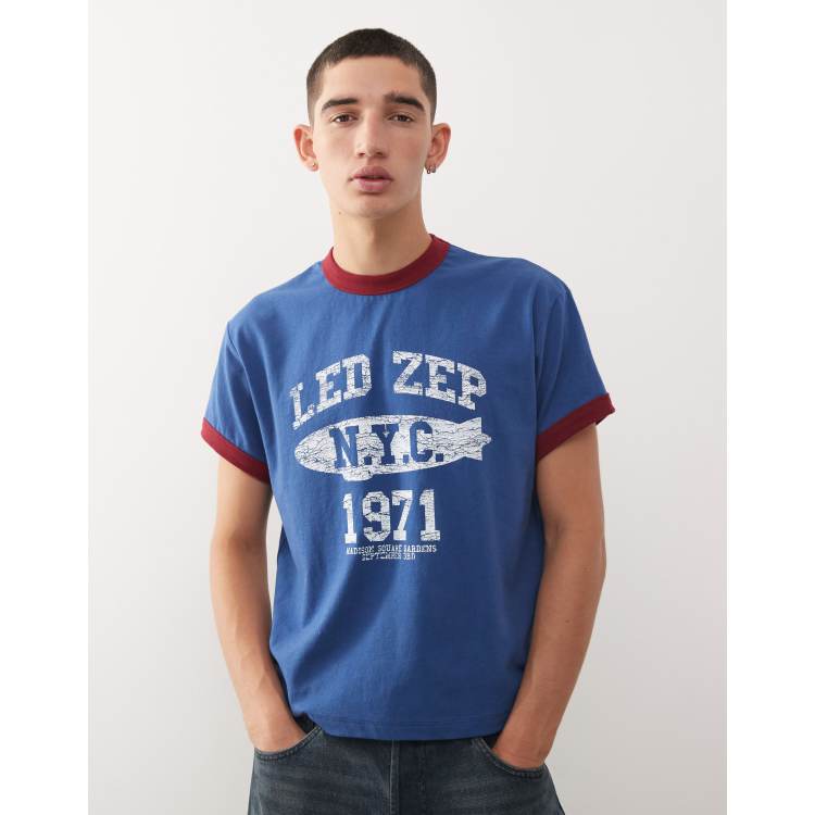 Reclaimed Vintage Led Zeppelin licensed ringer t-shirt in navy