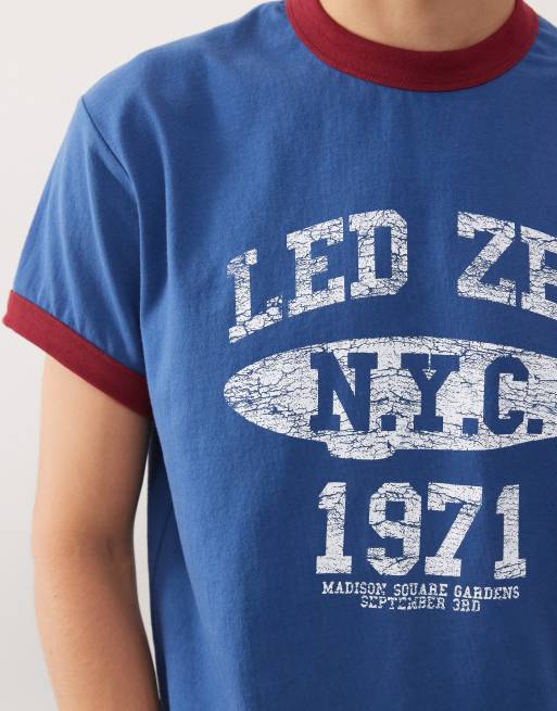 Reclaimed Vintage Led Zeppelin licensed ringer t-shirt in navy
