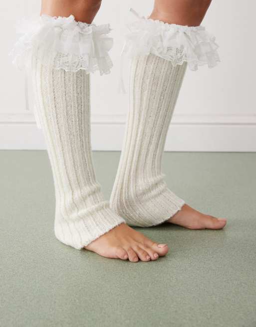 Reclaimed Vintage legwarmers with ruffles and lace in cream 