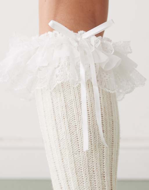Reclaimed Vintage legwarmers with ruffles and lace in cream , 3 of 3