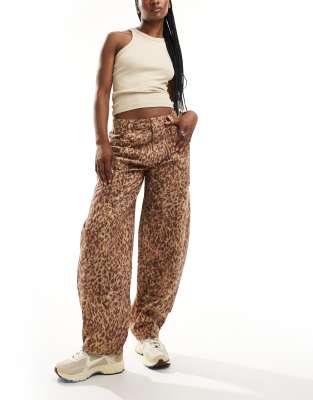 Reclaimed Vintage Leopard Print Barrel Leg Pants-brown