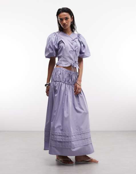 Reclaimed Vintage – Lila midikjol i cowgirlstil av bomull med veck, del av set - view 1