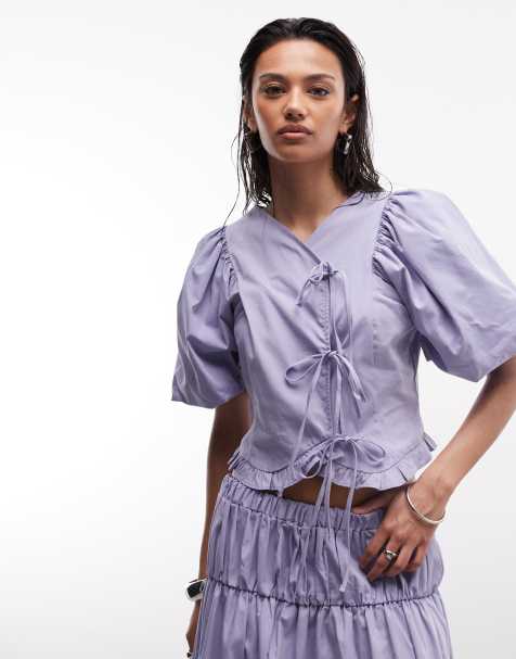 Reclaimed Vintage - Lilla cowgirl-top i westernstil med pufærmer og bindebånd foran - Del af sæt - view 1