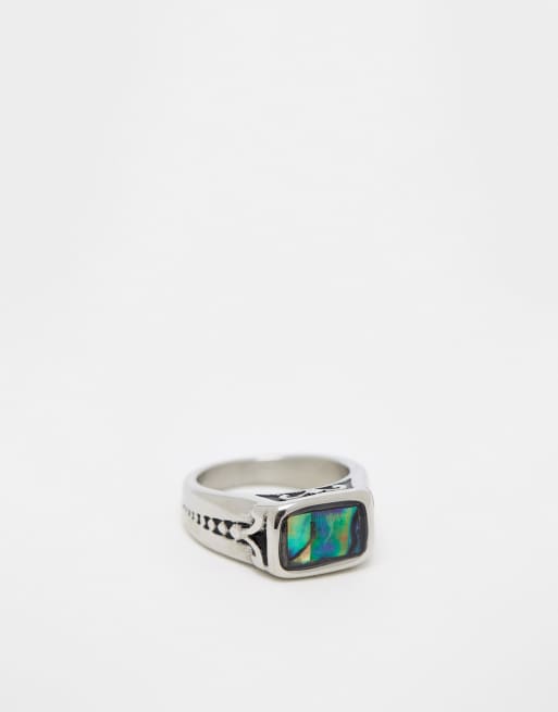 Reclaimed Vintage - Lillefingerring i rustfrit stål med sten
