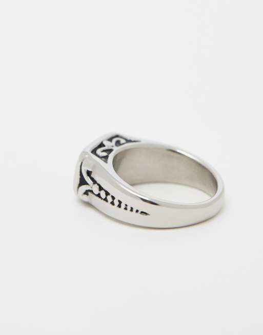 Reclaimed Vintage - Lillefingerring i rustfrit stål med sten, 3 af 4