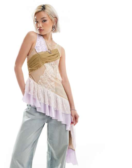 Reclaimed Vintage - Limited Edition - Asymmetrische top met lange pasvorm en verschillende stoffen