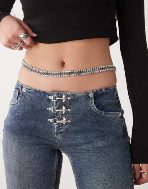 Reclaimed Vintage Limited Edition belt belly chain in silver diamantes - view 1
