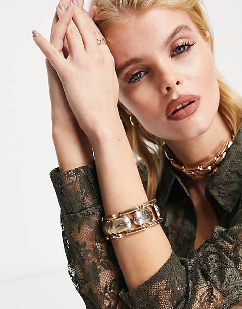 Reclaimed Dames Sieraden voor voor Armbanden voor Limited Edition Sprankelende Unisex Schakelarmband Verguld Met in het Metallic Inspired vintage 