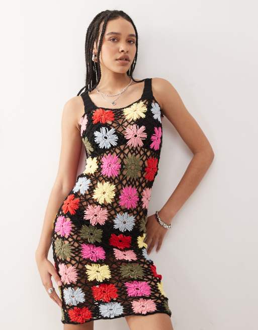 Reclaimed Vintage Limited Edition crochet floral knit mini