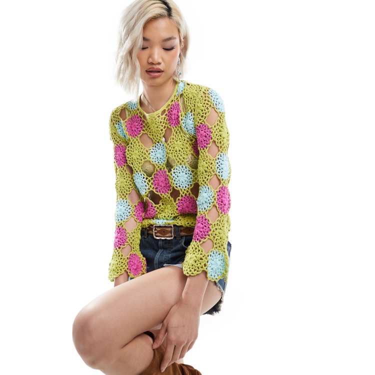 CROCHET LIKE FLOWER LONG TOP (col.GEG / BLK) @__ho.nami_