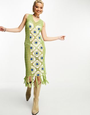 Reclaimed Vintage limited edition crochet midi dress in green
