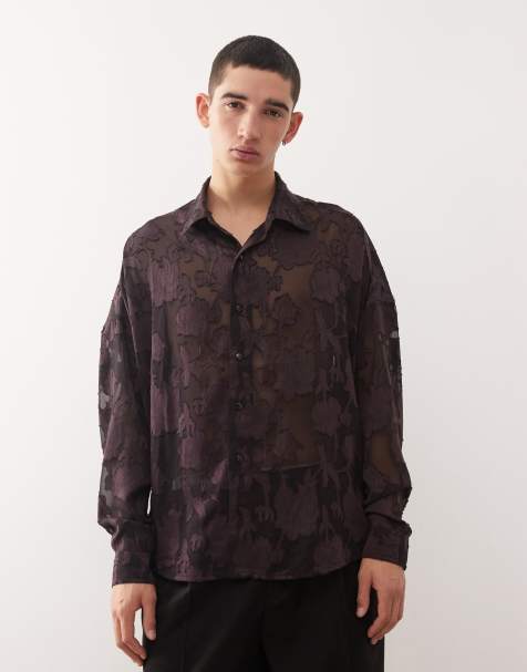 Reclaimed Vintage Limited Edition cropped shirt in brown floral lace applique - view 1