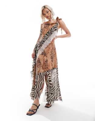 Reclaimed Vintage limited edition deconstructed leopard and animal print dress-Multi