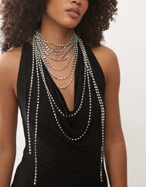 Reclaimed Vintage Limited Edition diamante silver chain layered necklace in silver - view 1