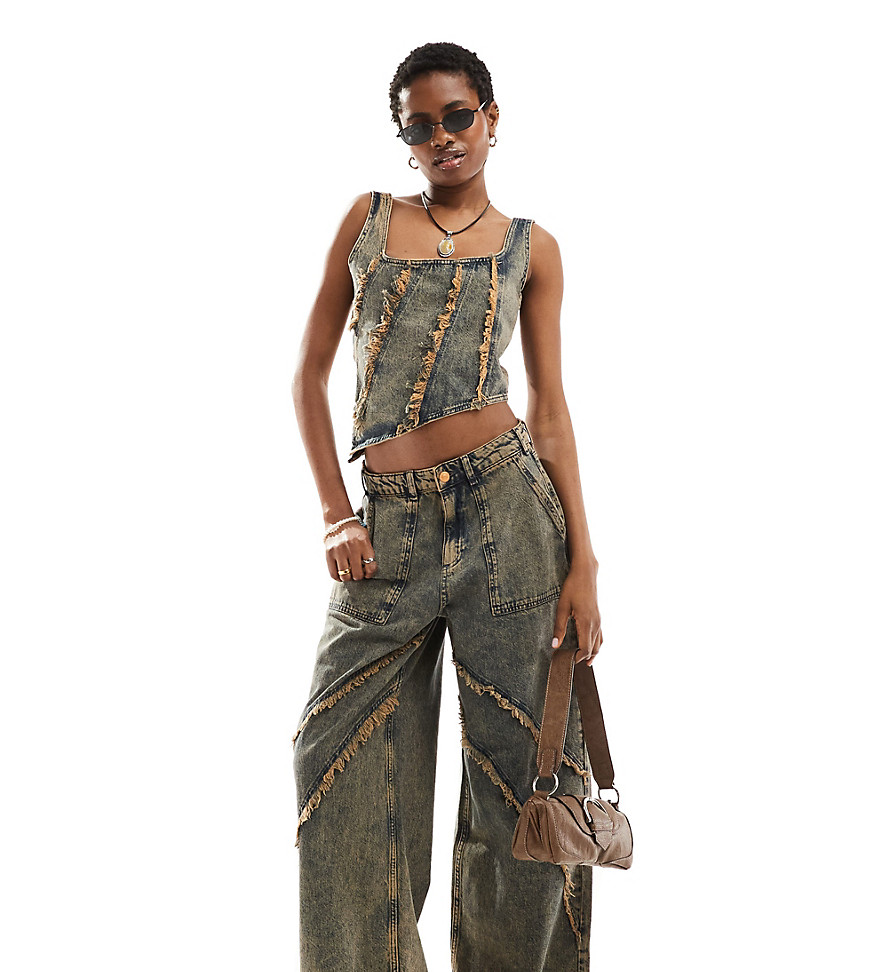 Reclaimed Vintage limited edition distressed denim jean co-ord-No colour