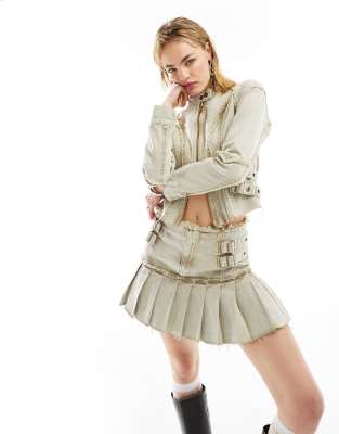 limited edition distressed denim kilt in sand - part of a set-Neutral