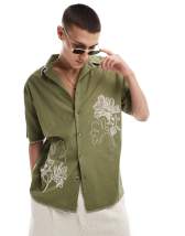 Topman short sleeve hand embroidered shirt in stone
