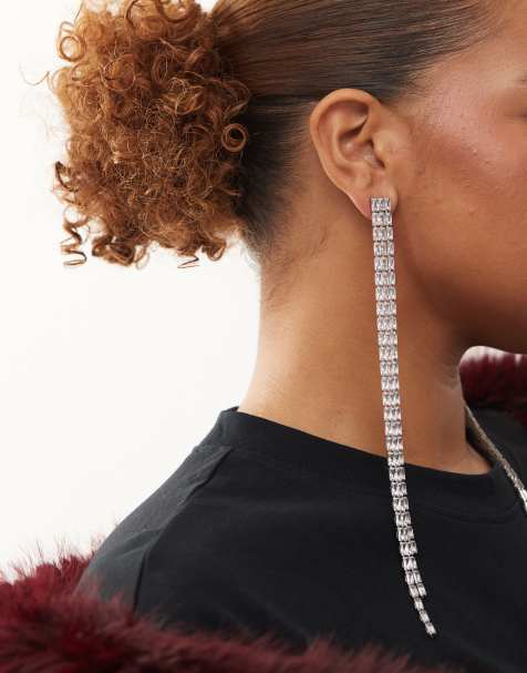 Reclaimed Vintage Limited Edition extra long dangly silver earrings in silver - view 1