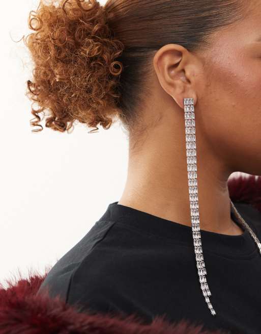 Reclaimed Vintage Limited Edition extra long dangly silver earrings in silver