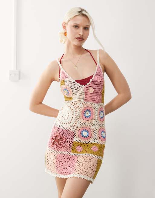 Reclaimed Vintage - Limited Edition - Gehaakte mini jurk in multi 