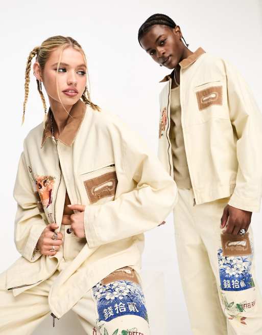 Reclaimed Vintage – Limited Edition – Gräddvit broderad jeansjacka i unisex-modell