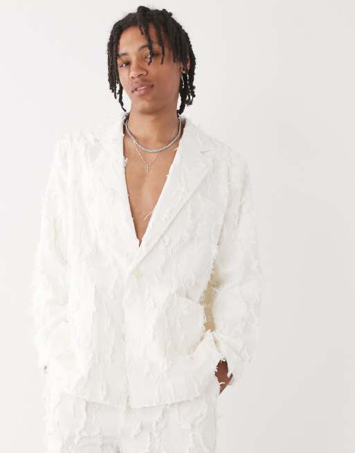 Reclaimed Vintage – Limited Edition – Gräddvit kavaj i oversize med fransar, del av kostym