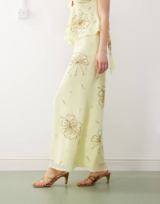 Reclaimed Vintage – Limited Edition – Gul maxikjol med blommigt broderi, 2 av 5